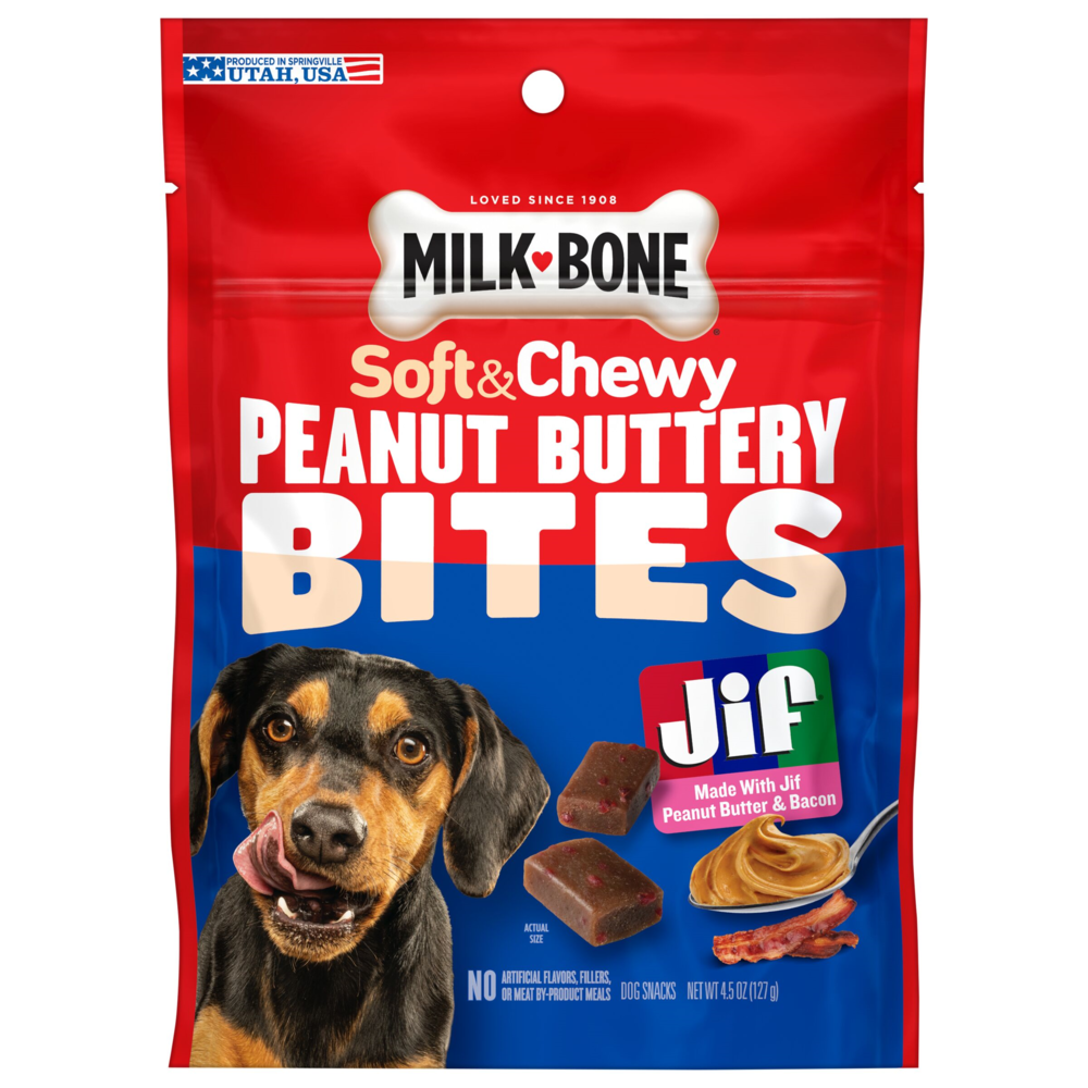 Soft & Chewy Peanut Buttery Bites With Real Bacon Dog Treats | Milk-Bone®